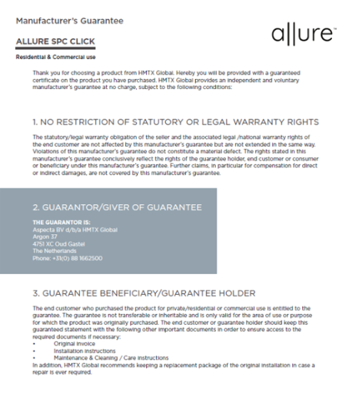 Garantie du fabricant